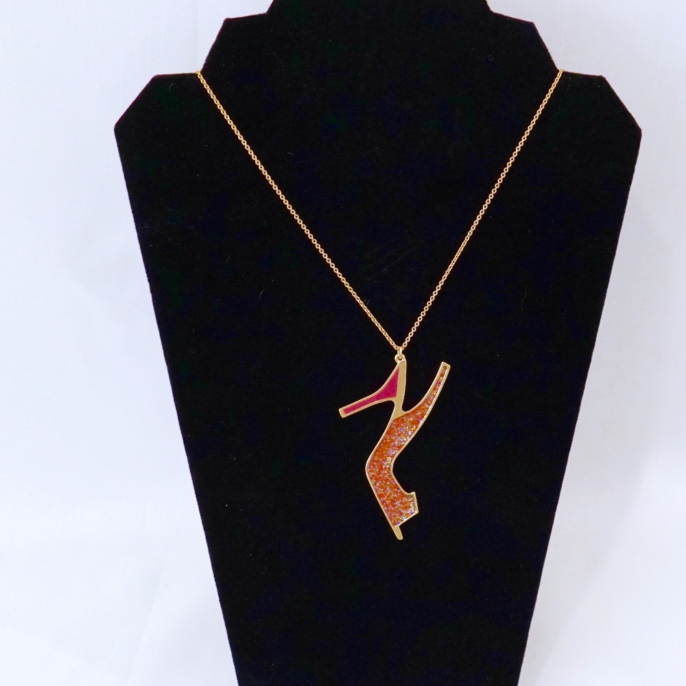 KATE SPADE~glitter heel~PENDANT NECKLACE~PINK/GOLD